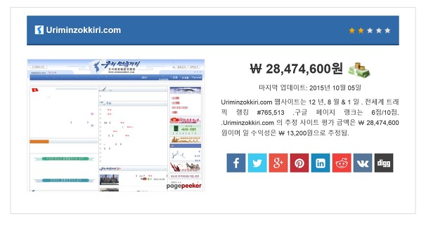 북한 우리민족끼리 사이트 가치는 2800만원?